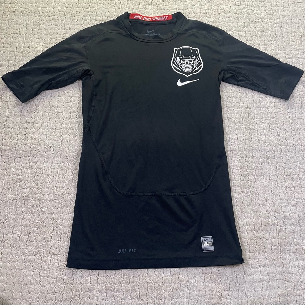 Nike Pro Combat Compression T-Shirt Black Sz M Dri-Fit Football Skull
